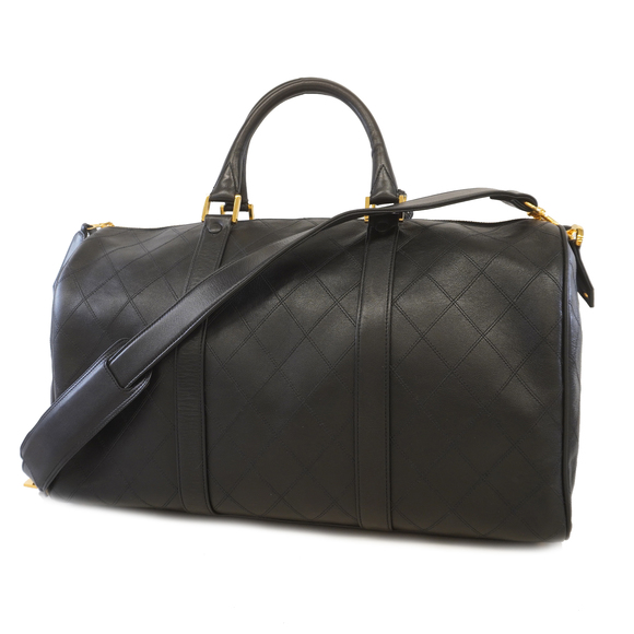 CHANEL Bags Auth Chanel Boston Bag Bicolore Lambskin Black Gold